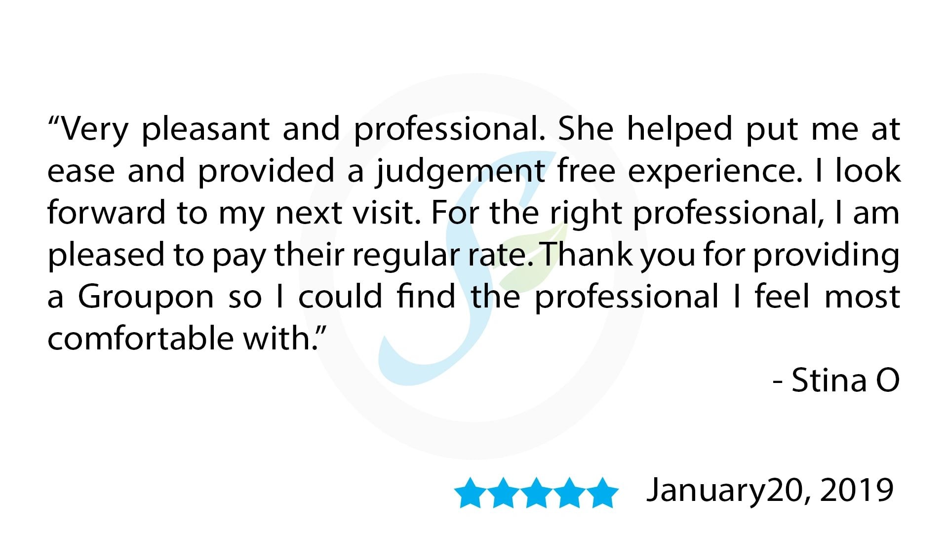 Review by Stina O. — Very pleasant and professional